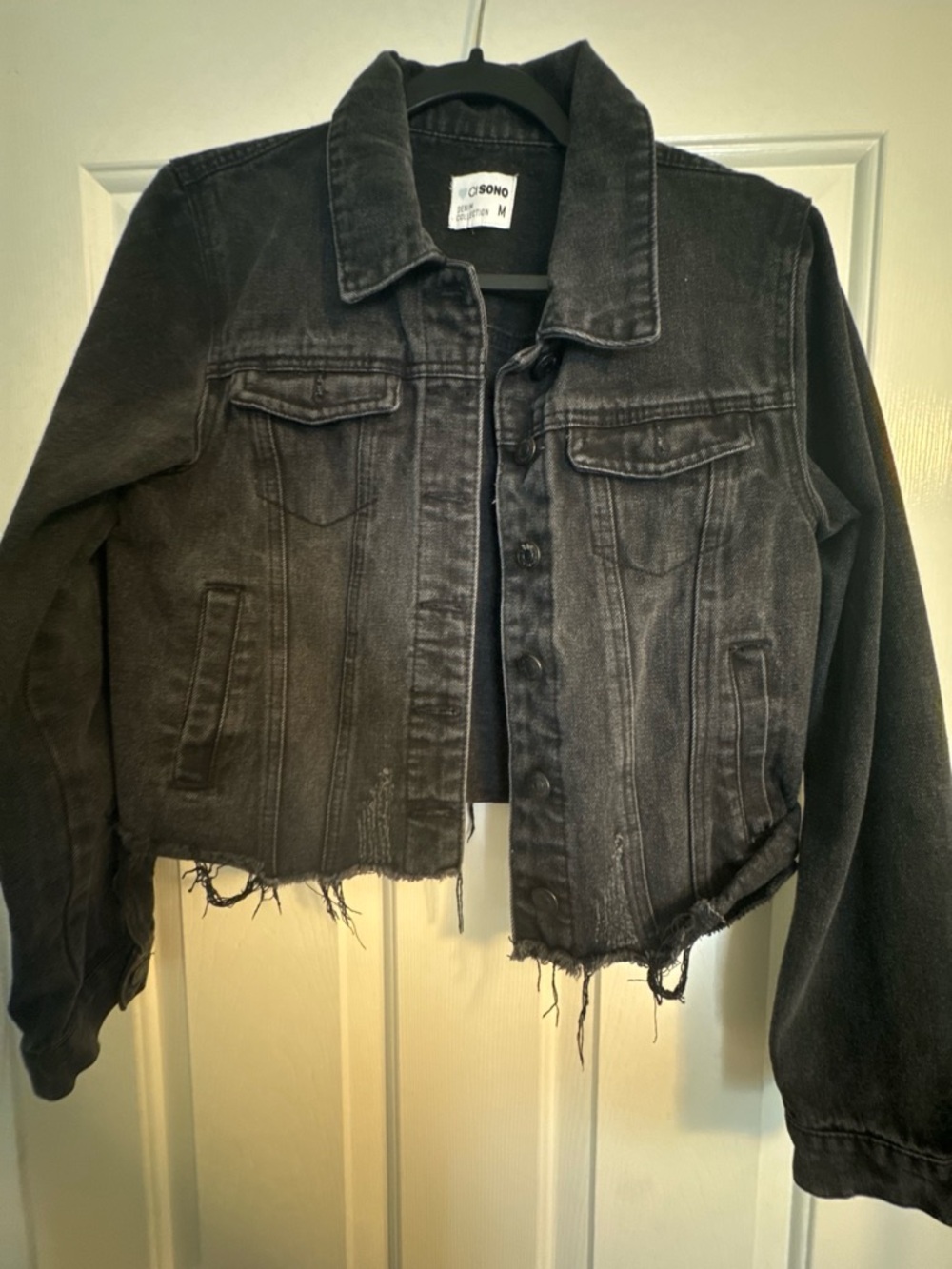 Ci Sono Black Distressed Cropped Jean Jacket